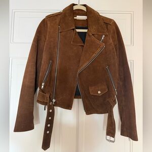 A.L.C. Chestnut Brown Suede Moto Jacket